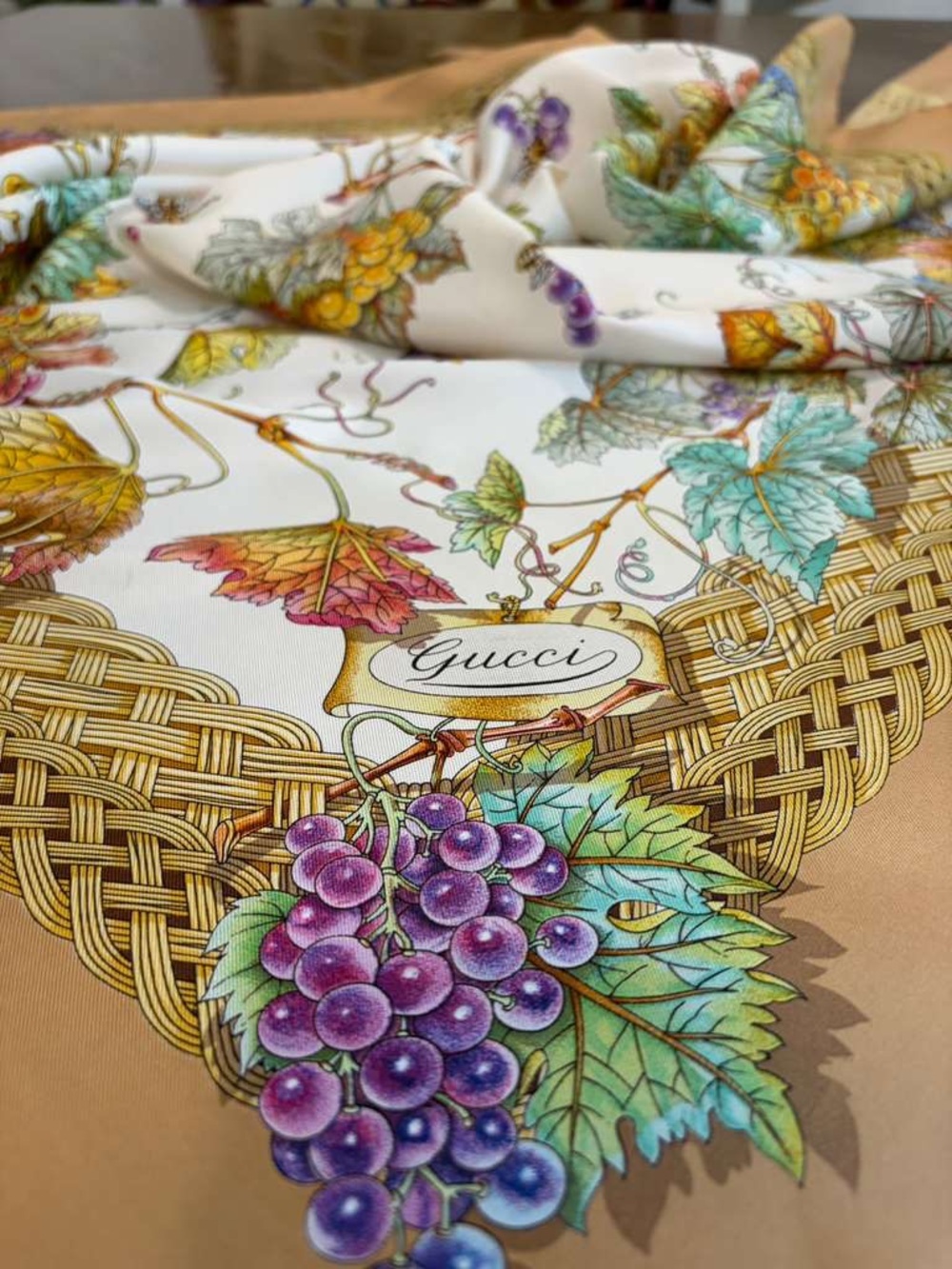 Gucci Silk Scarf Floral Butterfly Cream Hand Rolled - Picture 3 of 12